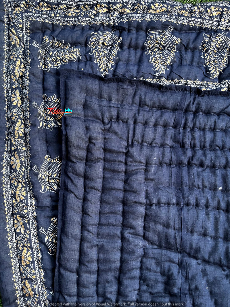 SIBLEY Traditional Hand Made 400 TC Jaipuri Soft Light Weight | Pure Cotton | Jaipuri Print | Razai/Quilt/Blanket/Razai for Single Bed- Pack of 2 (Dark Blue)