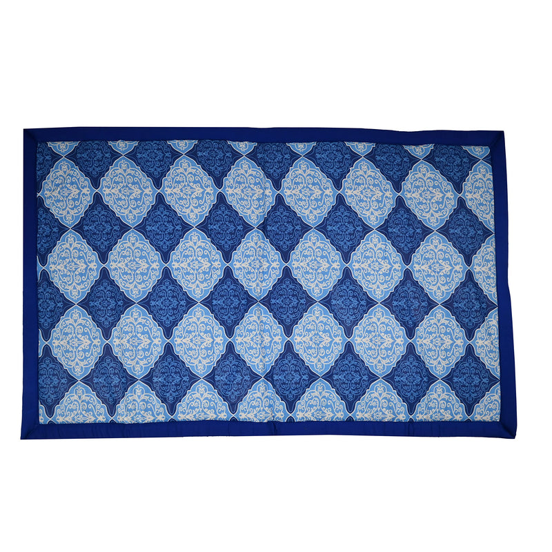 Craft Of India Foldable korai Grass Mat 4X6 ft with 30MM Soft Foam Hand Made Fabric Blue Cotton