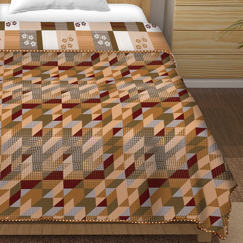 Bella Casa 100% Cotton, Reversible Single Dohar/AC Blanket 152 cm X 228 cm -Brown Colour