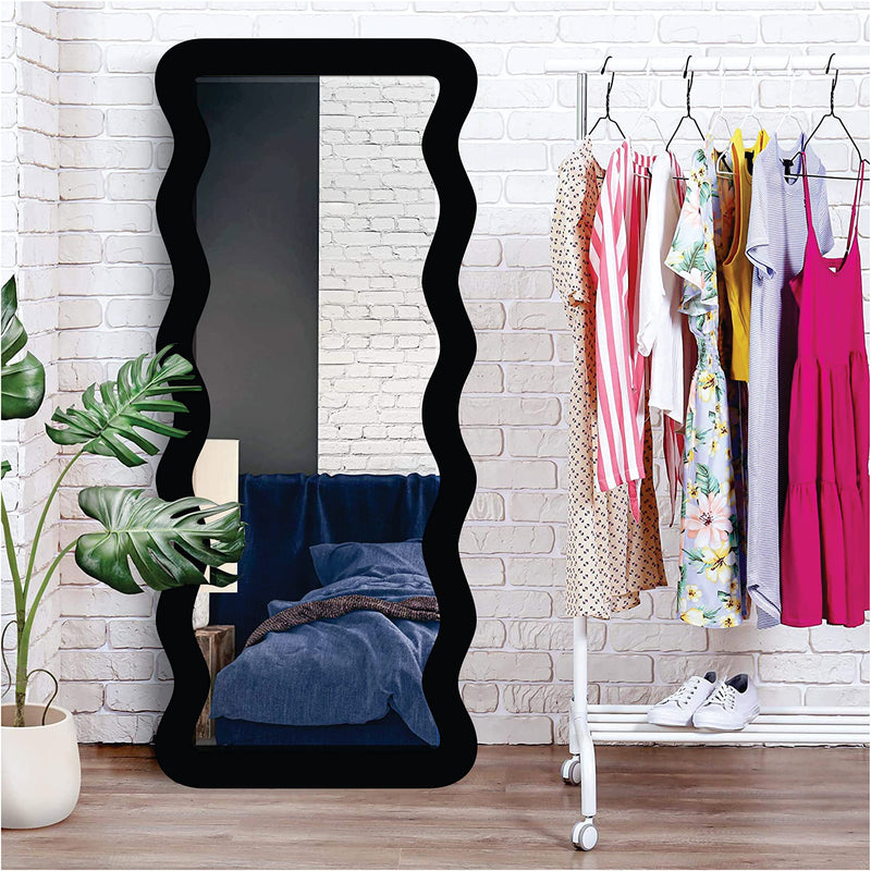 Creative Arts n Frames 18x42 inch Long Wooden Irregular Curve Zigzag Shape Wall Hanging Wall Mount Full Length HD Mirror (Zig Zag 2 Full Length HD Mirror)