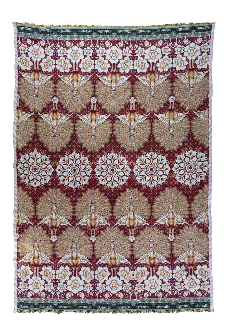 Varunavi Solapuri Chaddar Floral Peacock Double Blanket Bedspread Bed Sheet 72 in X 100 in (182X254 Cms) (Maroon)