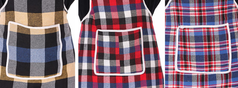 GLUN® Cotton Kitchen Multi Colour Apron with Front Pocket - Set of 3(Color and Design May Vary)