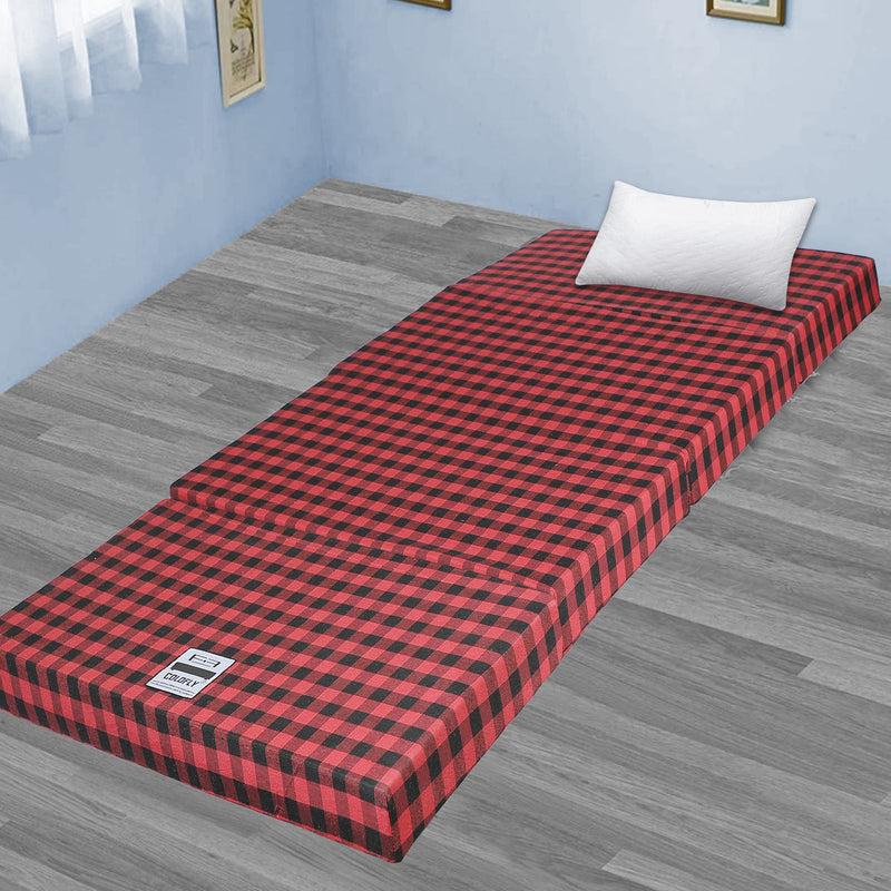 COLOFLY 2 Inch Dual Comfort Reversible Foldable UHD Foam Single Bed Mattress (4 Fold, Red & Black)