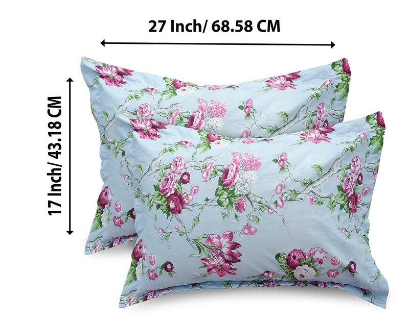 AVI 180 TC Fitted 100% Cotton Premium Printed Small Queen Size Bedsheet (60x72 Inches) with 2 Pillow Covers, Pink & Green