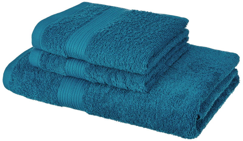 Amazon Brand - Solimo 100% Cotton 3 Piece Towel Set, 500 GSM (Turquoise Blue)