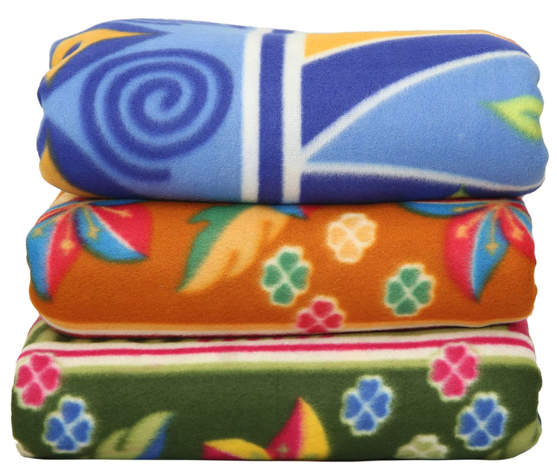 Goyal's ® Fleece Double Bed Multicolour Printed AC Polar Blanket - Set of 3