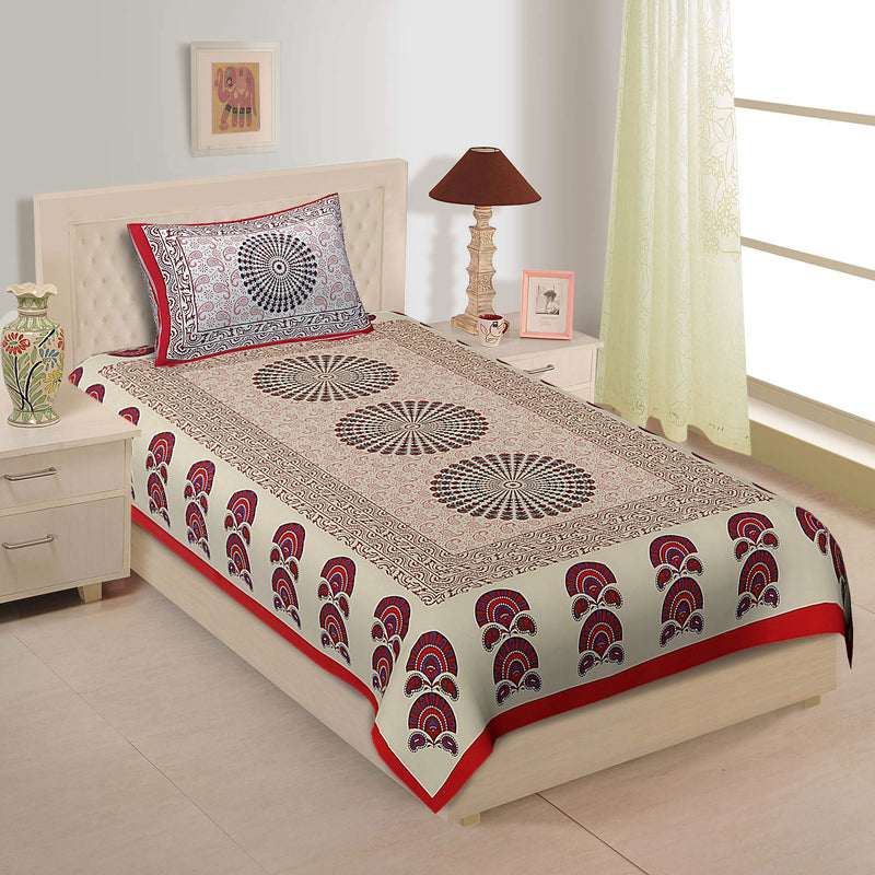 Monik Handicrafts Comfort Rajasthani Jaipuri Traditional Sanganeri Print 144 TC 100% Cotton Single Bedsheet with 1 Pillow Covers