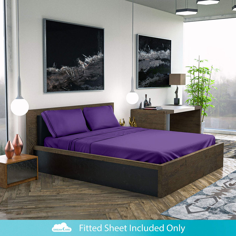 DREAMCARE Fitted Sheet Queen Size - Deep Pocket Fitted Sheet - Fits up to 15 inch Mattress - Deep Pocket Queen Sheets - Hotel Luxury - Shrinkage & Fade Resistant - 1 Fitted Sheet Only (Purple, Queen)