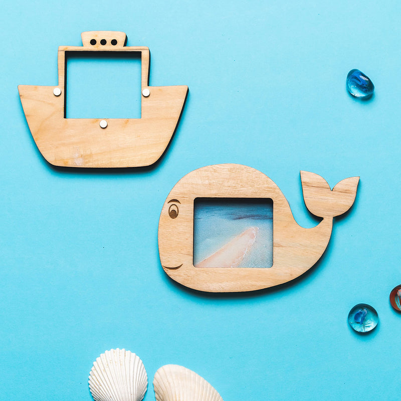 IVEI Ship and Whale Shaped Wooden Photo Magnet - Set of 2 Wood Magnets for Fridge - Magnet Board for Kids - Fridge Magnets