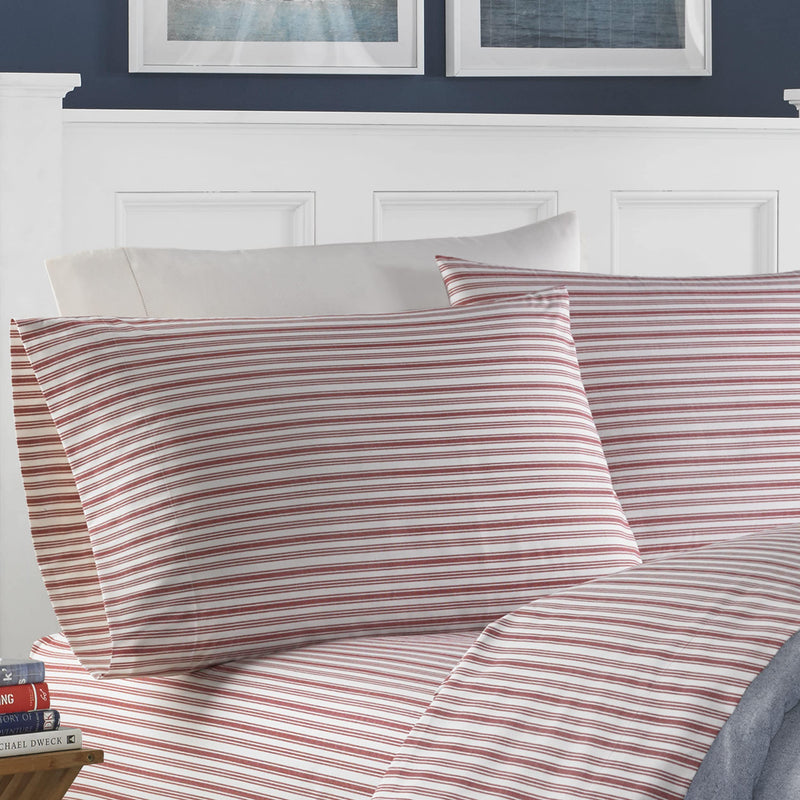 Nautica Stripe Cotton Percale Sheet Set, King, Coleridge Red