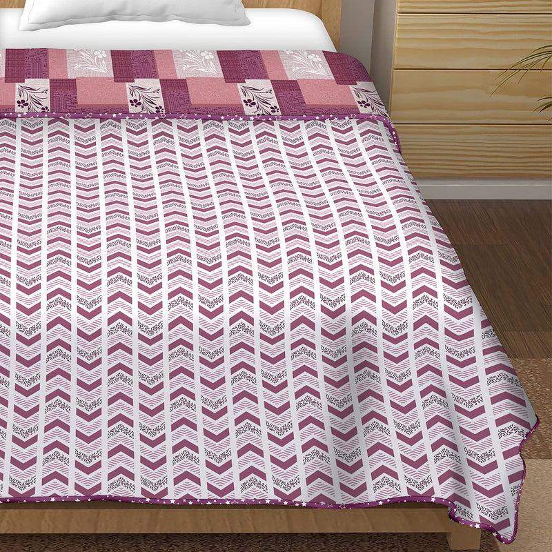 Bella Casa 100% Cotton, Reversible Single Dohar/AC Blanket 152 cm X 228 cm -Pink Colour