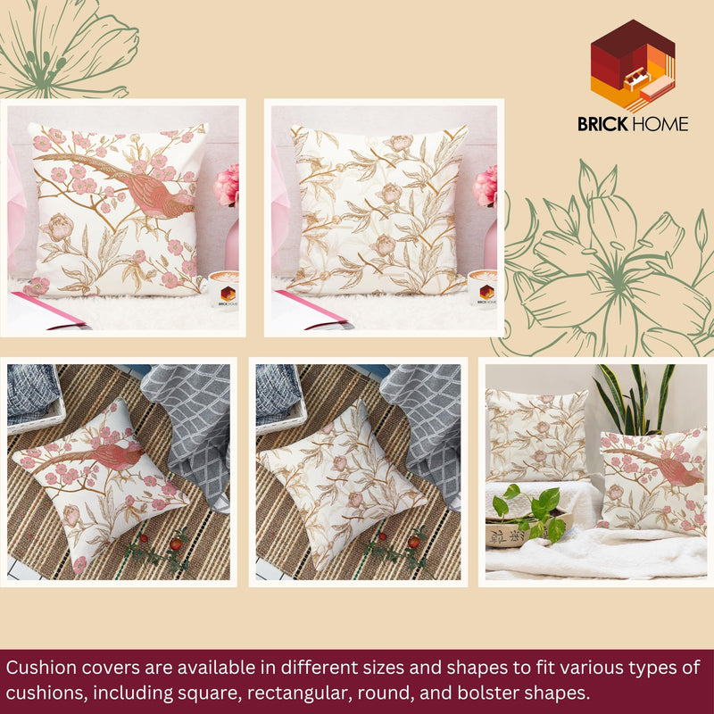 BRICK HOME Floral Printed Poly Cotton Cushion Covers Set of 5 (16 X 16 Inches)