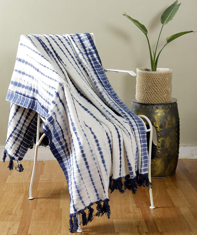 Ravaiyaa - Attitude is everything Cotton Sofa Couch Throw Handloom Hand Woven Cotton Soft Blanket Bedding Throw AC Blanket Decorative Throw (Blue Stripe - 122)