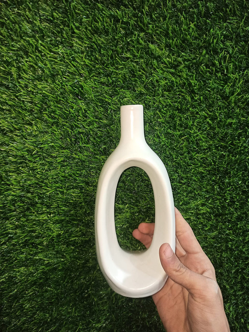 White Ceramic Curve vase 8.5inch for Home Decor , Office , Table etc