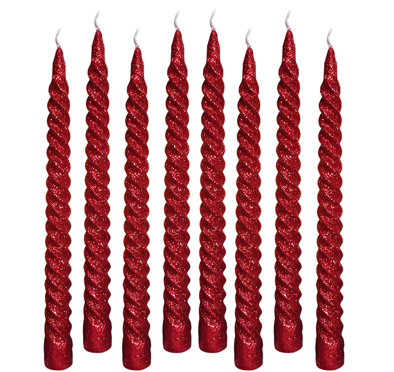 atorakushon® Paraffin Wax of 8 Red Spiral Glitter Candles Decoretion for Diwali Birthday Party Living Room