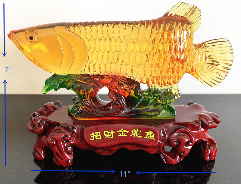 Betterdecor Feng Shui Wealth Arowana Lucky Fish Statue Figurine Home Office Decor and Best Gift -11"