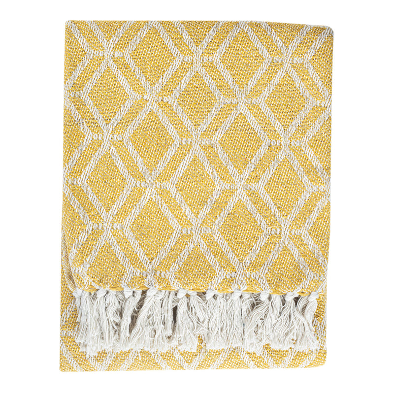 Cazimo Soft 100% Cotton Throw with Fringe Tassels for Bedroom/Living Room/Drawing Room || Summer Collection Throw Blanket for Sofa/Bed/Couch/Chair || 50 x 60 inches, Yellow