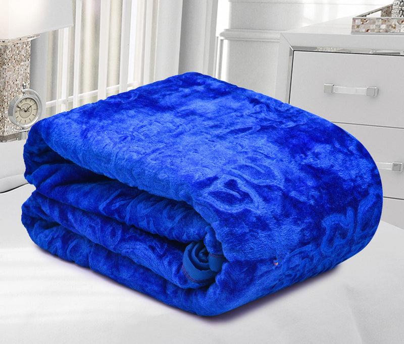 SPANGLE Floral Self Warm Soft Luxurious 360 TC Mink Single Bed Blanket (Blue)