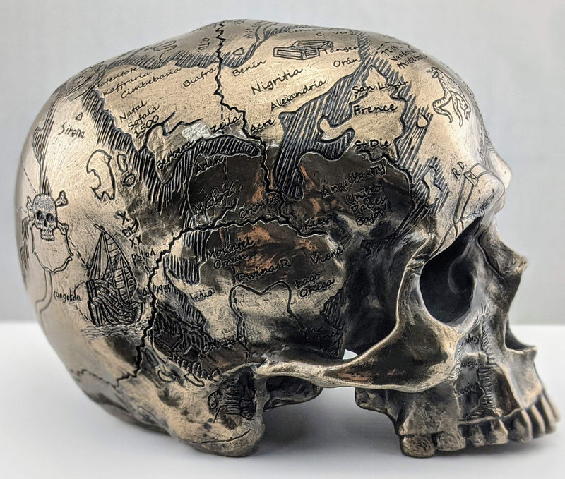 Veronese Design Bronze Finish Craniumography Old Treasure Map On Skull Statue