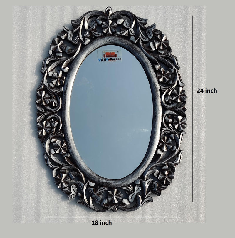 VAS Collection MDF Mirror Frame Fro Wall Decor,Bedroom,Living Room,Bathroom & Hallway Brown Silver Glossy Finish