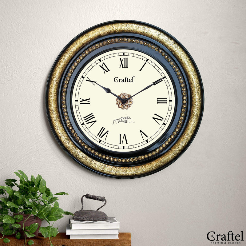 Craftel Brass Roman Dial Clock Antique Decorative Wall Clock for Bedroom Living Room Home and Office (Antique Gold)