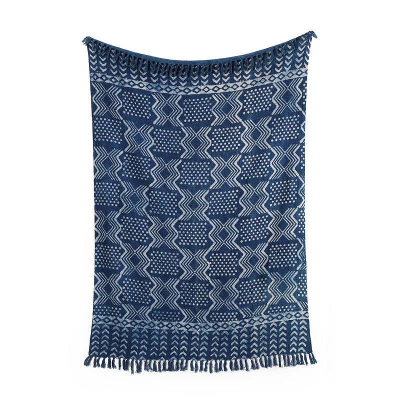 Ravaiyaa - Attitude is everything Traditional Handloom Cotton Sofa & Bedding Couch Throw Sanganer Handmade Printed Blanket (Indigo Blue and White)