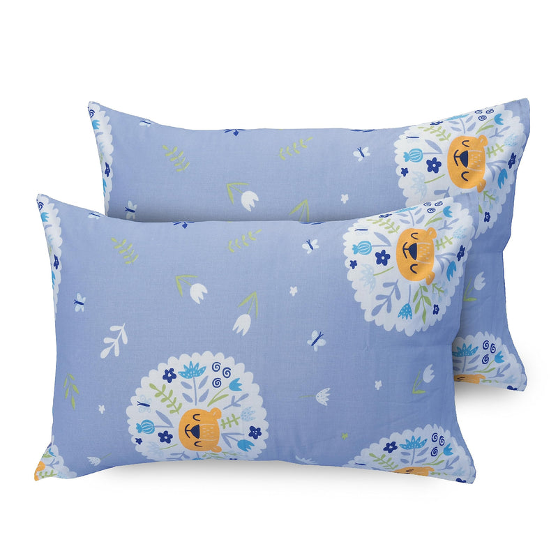 Huesland by Ahmedabad Cotton 186 TC Kids Bedsheet for Single Bed with 1 Pillow Cover - Powder Blue & White