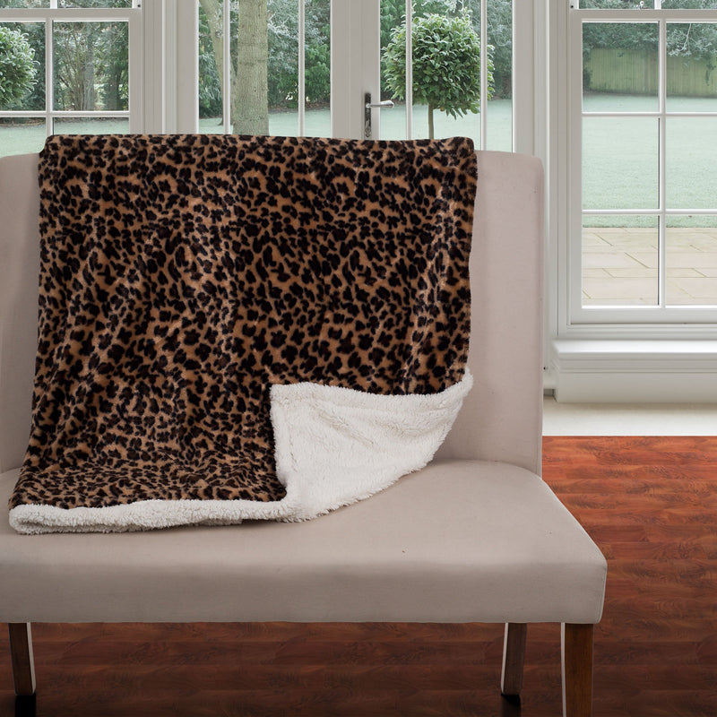 Lavish Home Fleece/Sherpa, Leopard Throw Blanket, 50x60 Inch, Multicolour