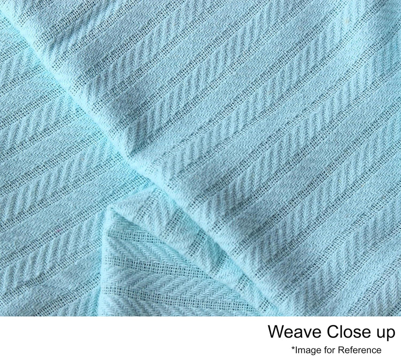 KOSTORICA Geometric Stripe Weave Soft & Cozy Cotton Thermal Queen Standard Size Blanket for Bedding and All Season (Sky Blue - 90x90 Inches, Pack of 1 Pc)