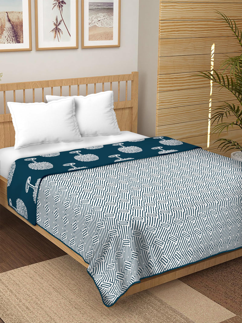 Dream Homme Pure Cotton Soft Reversible Printed Lightweight Blanket Double Bed | Dohar Double Bed Cotton King Size (Blue Tree)