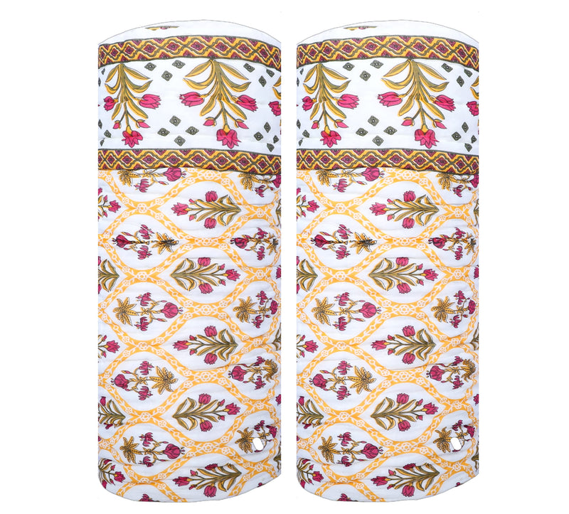 THROW KING Rajasthani Reversibel Single Bed Jaipuri Pure Organic Cotton And Can Use in Both Summer And Winter Mughal Desing Printed Soft Cozy & Breathable Jaipuri Razai/Rajai/Quilt/Blanket/Dohar/Duvet (Size-90X60)(Yellow/Maroon) Pack of 2 (TRW_A24)