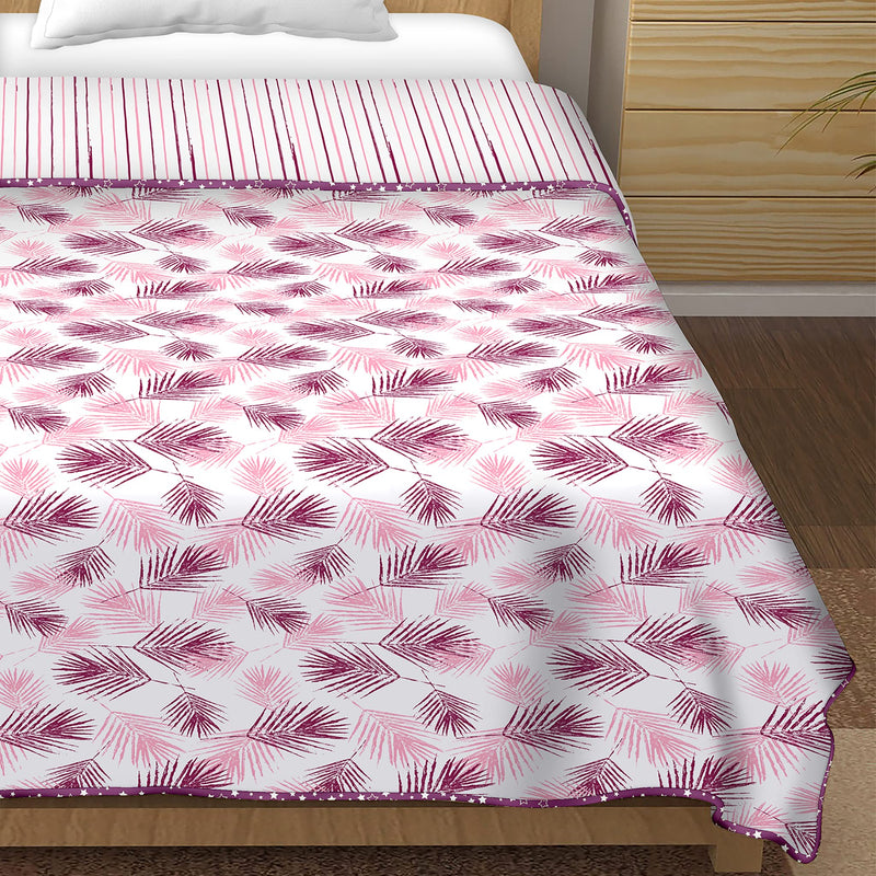 Bella Casa 100% Cotton, Reversible Single Dohar/AC Blanket 152 cm X 228 cm -Pink Colour