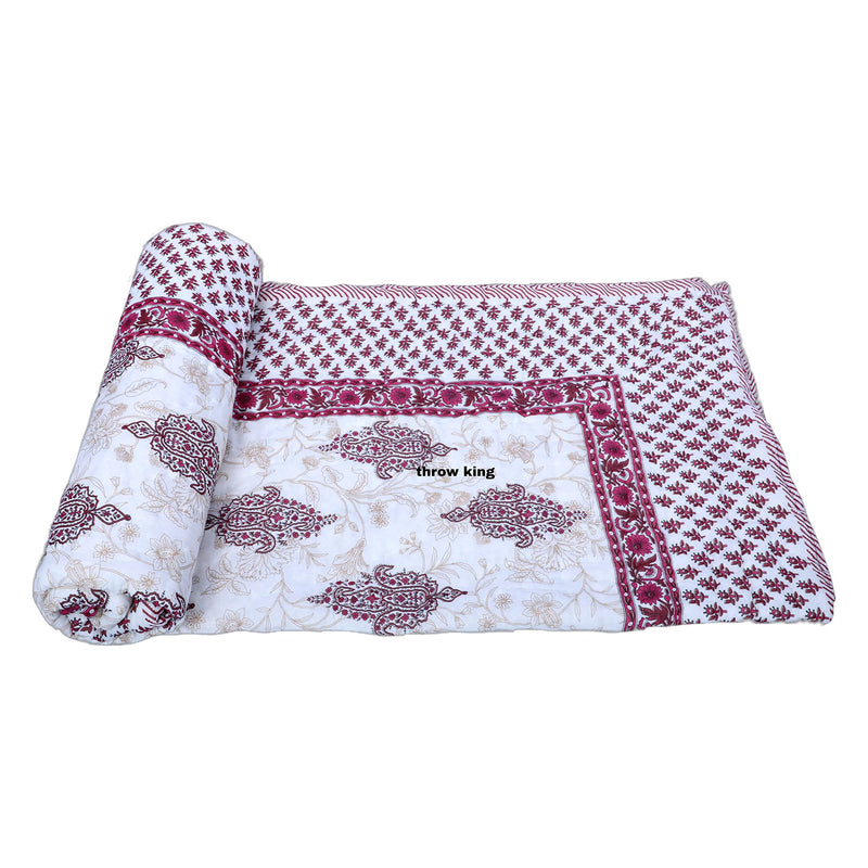 THROW KING Jaipuri Quilt for Single Bed Pure Cotton 100% | Skin Friendly & Breathable | 58 x 90 inch |