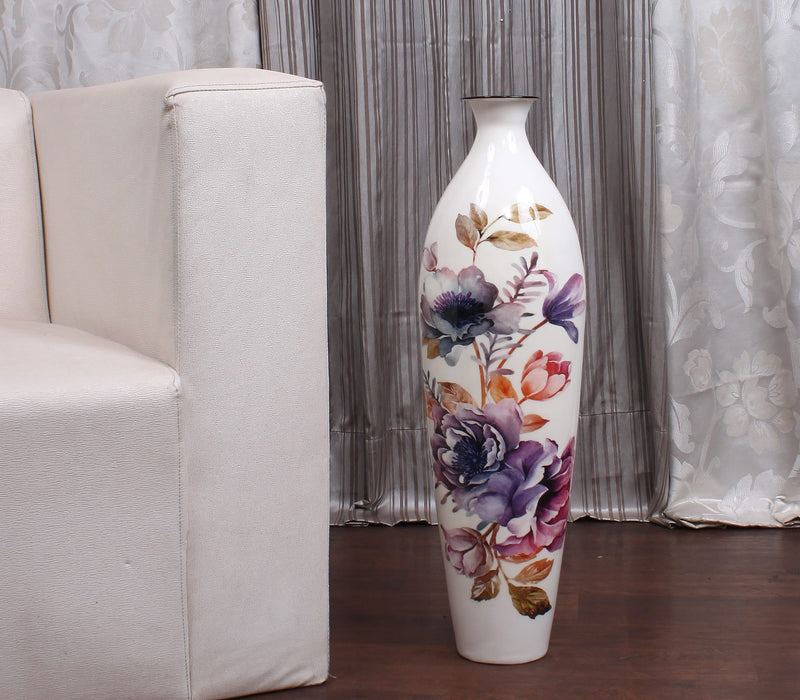 Micasa Vase Metallic for Home and Decor (25 inch) White - Purple Flower
