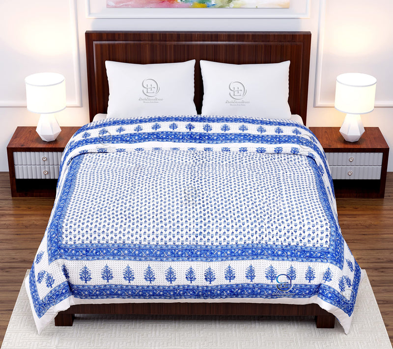 HASHIREX 300 TC Double Bed Jaipuri Razai Organic Pure Cotton Jaipuri rajai Ac Quilt for Winter and Summer Soft Light Weight Rajasthani Traditional Cotton Comforter 85 x 100 inch, Blue