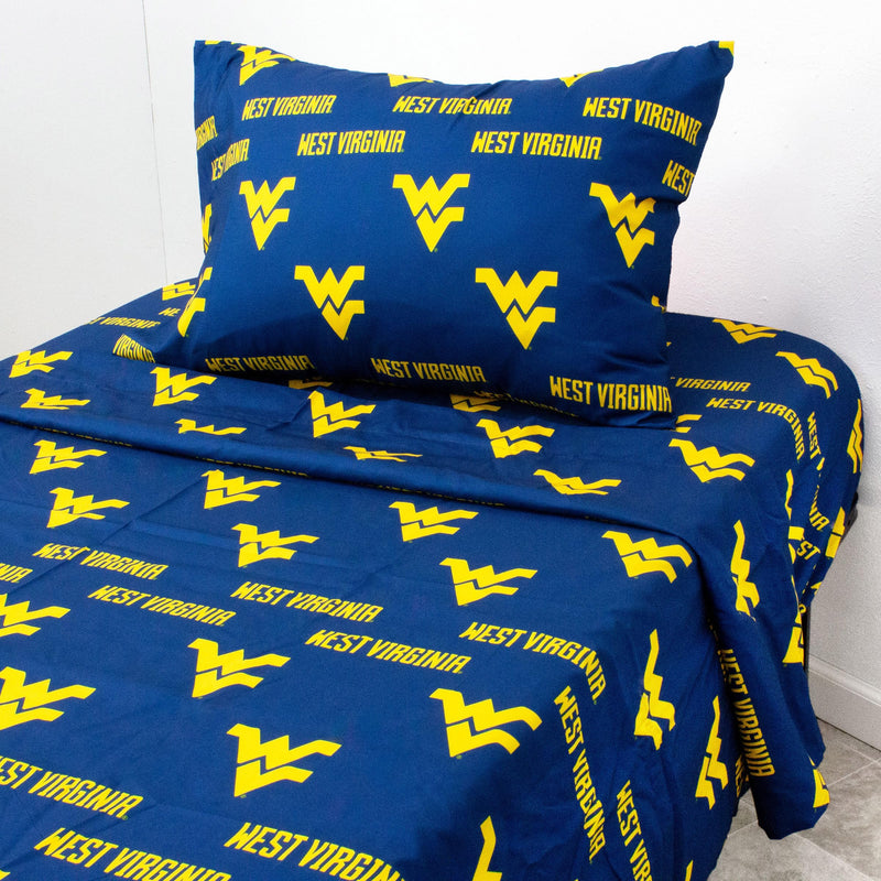 College Covers West Virginia Mountaineers Sheet Set, Twin, Team Colors