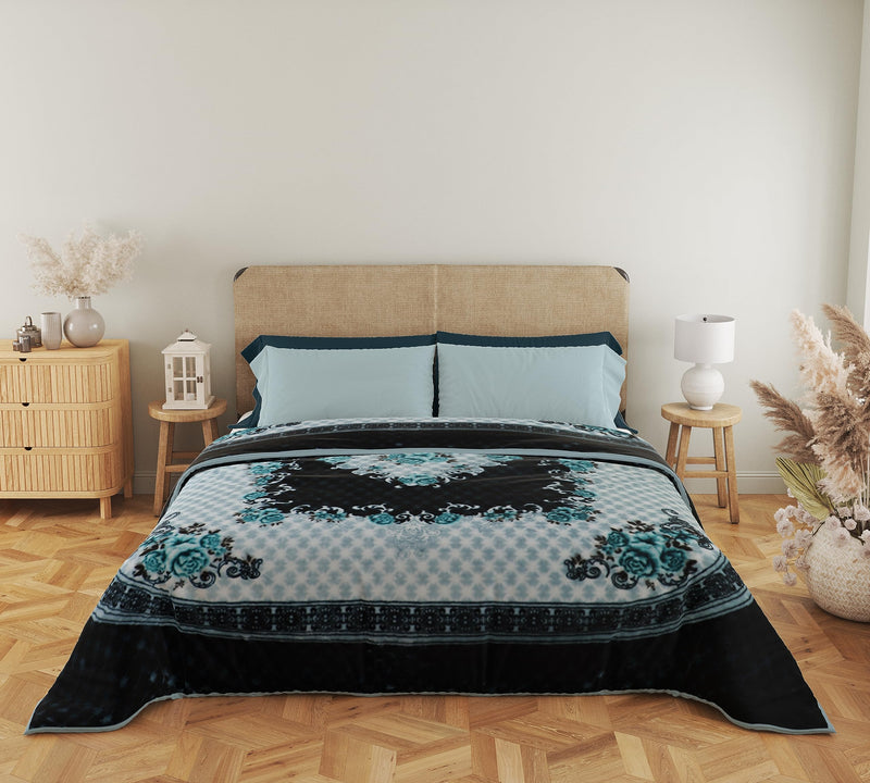 Nivasam Polyester Double Bed Blanket | Single Ply | Heavy Blanket | Perfect For Winters | 220 Cm X 275 Cm | 2.8Kg (Blue Garland), 500 TC