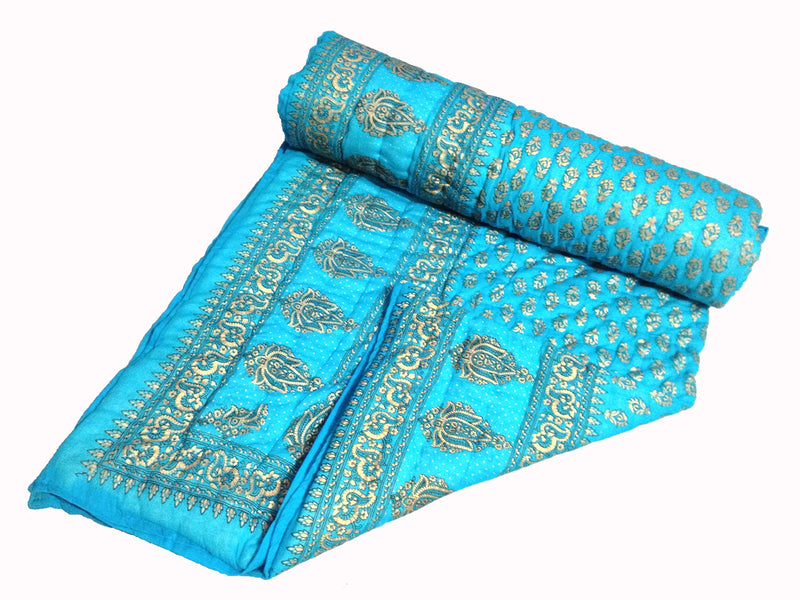 C&G INDIA Traditional Jaipuri Single Razai Single Bed Comforter Cotton (Turquoise Blue), breathable, Pack of 1