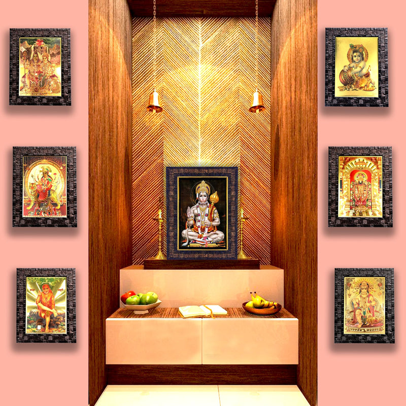 Hawai Bajrang Bali Hanuman Wooden Religious Photo Frame for Worship Use SFDI472BLKFRM 8.5x7 inch