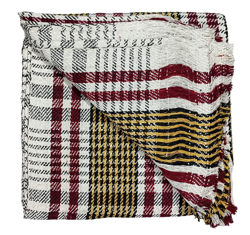 Arvore Bunkaar Striped Pure Handloom 100% Desi Thick and Heavy Cotton Khes/Summer Blanket/Chadar/Yoga Blanket (Red Yellow Checks)