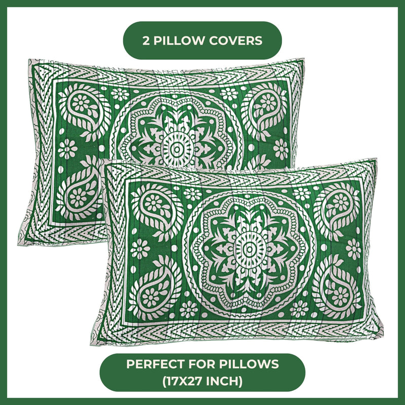 Hashcart Quality Cotton Bedsheet Hand Block Printed for Double Bed with Two Pillow Covers (90x100 Inch)