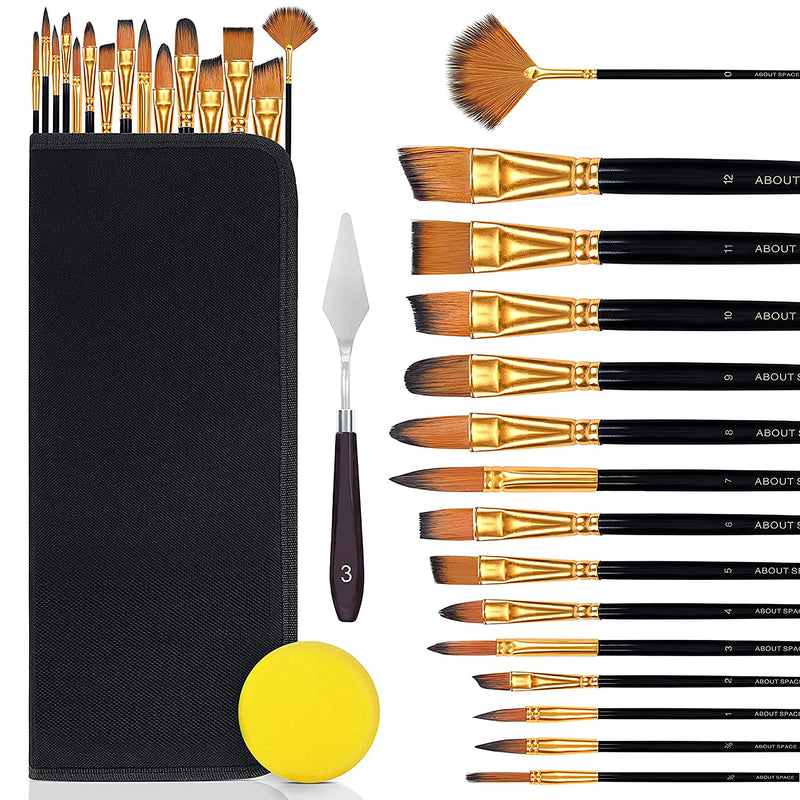 Kurtzy Nylon Soft Bristles Paint Brushes for Acrylics, Watercolour and Oil Painting with Classy Zip Case (Gold and Black)