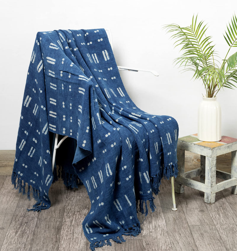 Ravaiyaa - Attitude is everything Indian Hand Block Print Handloom Soft Cotton AC Blanket Bedding Throw Home Decorative Sofa Throw (Indigo Blue)