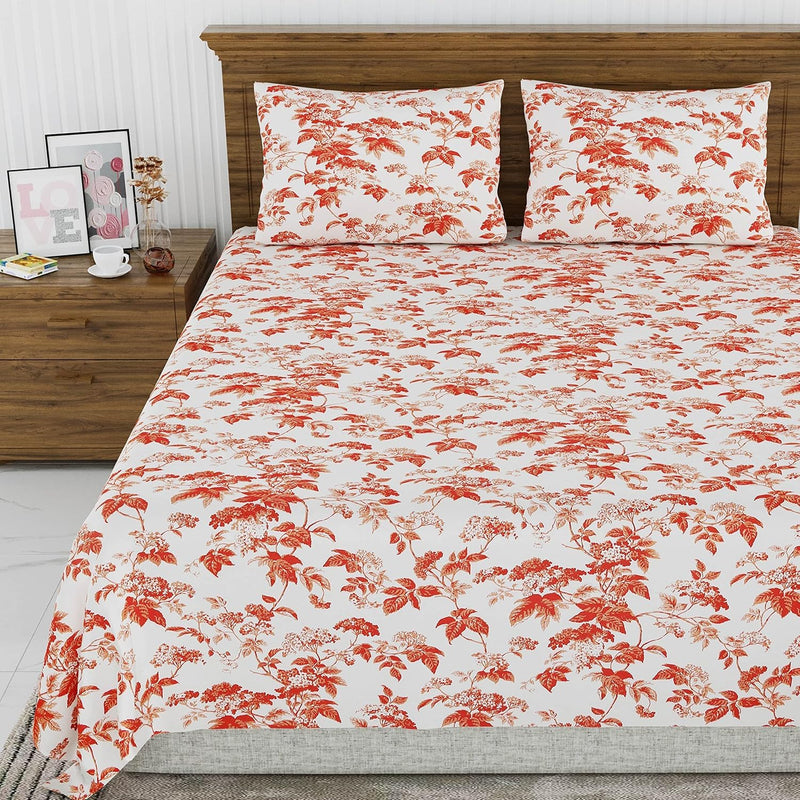 CottoNaps 100% Cotton Double Super King Size Bedsheet, 300TC Hand Block Print, Block Printed Jaipuri Bedsheets, Super King Bed Bedsheets, Rajasthani Jodhpuri Bed Sheet 108x108 Orange Red Pack of 1