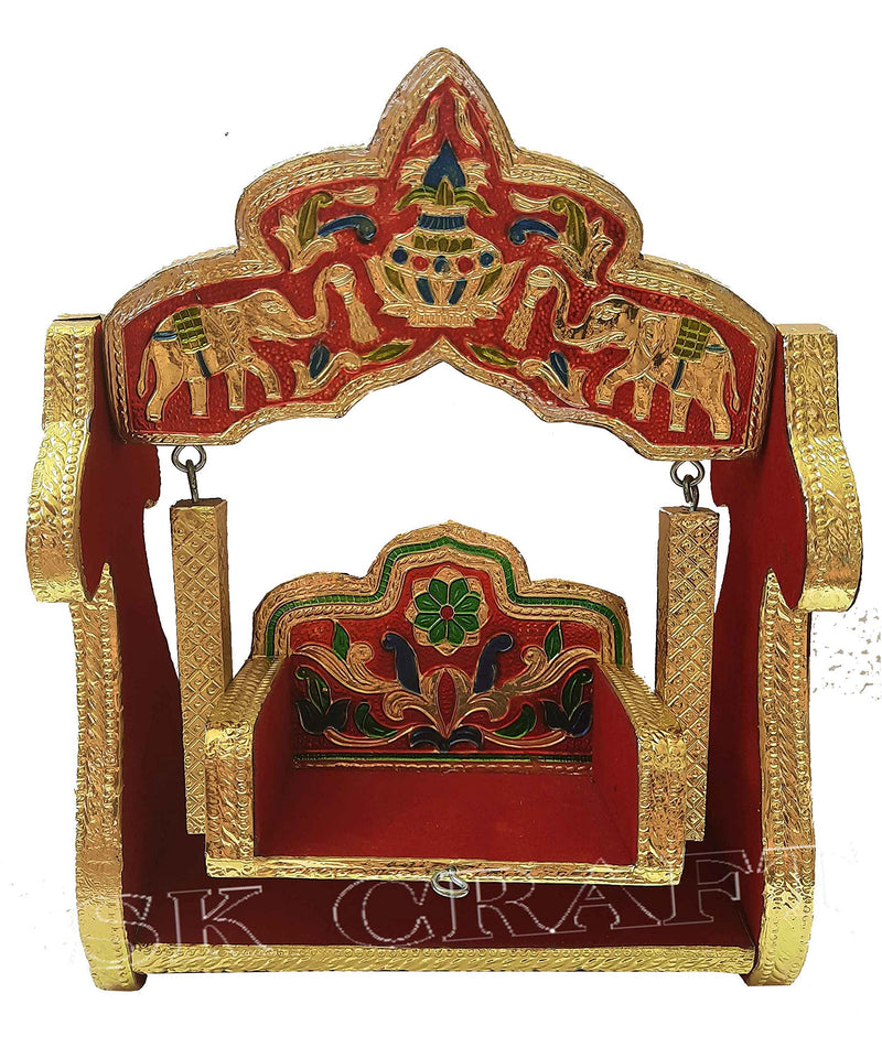 SK CRAFT Jaipuri Meenakari Wooden Decorated Laddu Gopal Jhula, jhula for laddu Gopal-(8 Inches)