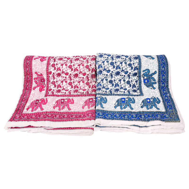 LILFLY 400 TC Jaipuri Light Weight Pure Cotton Traditional Rajasthani Print Single Bed Quilt/Razai/Rajai (Multicolor, Animal Print, Single Bed Set of 2)