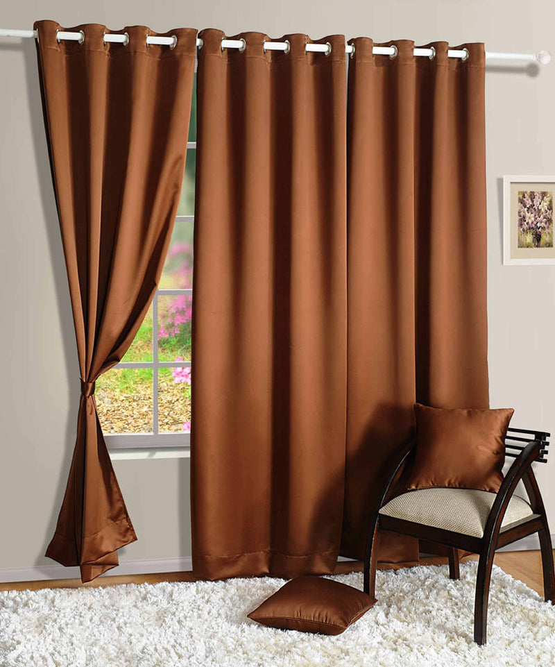 Swayam Blackout Door Curtain Set 1 for Bedroom, Guest Room - Thermal Insulator, Comes with Readymade Eyelets, Triple Layer Weave (7.5Ft) Noise Dampener, Machine Washable - Brown Solid