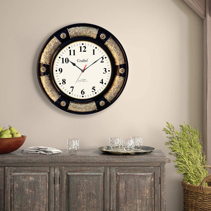 Craftel Brass Fitted Black Polished Wall Clock Antique Decorative Clock with Dome Glass for Living Room Home and Office (Dial : 12 Inches)