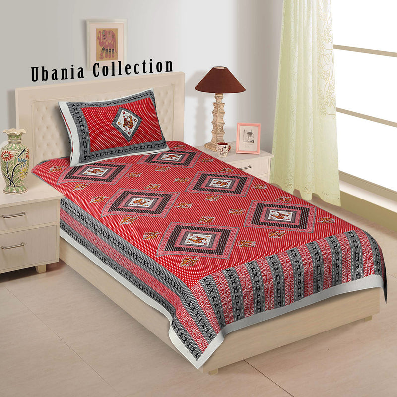 Ubania Collection Rajasthani Traditional 100% Cotton 2 Single Bedsheet with 2 Pillow Cover- Combo Pack of 2