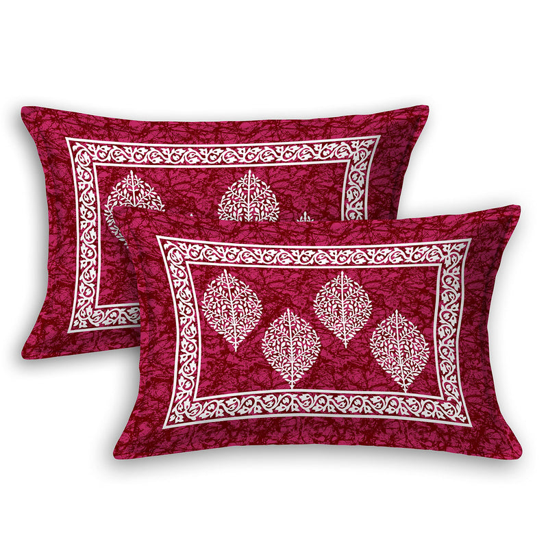 SheetKart Motif Printed 144 TC Cotton Double Bedsheet with 2 Pillow Covers - Burgundy